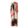 This dress for women exudes a sense of high-end fashion and elegance. It features printed lantern sleeves, loose, large-sized, semi-high-neck long skirt, a Middle Eastern style Item Picture